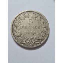 Moeda da França 5 francos 1834 Luis Felipe I prata 25g