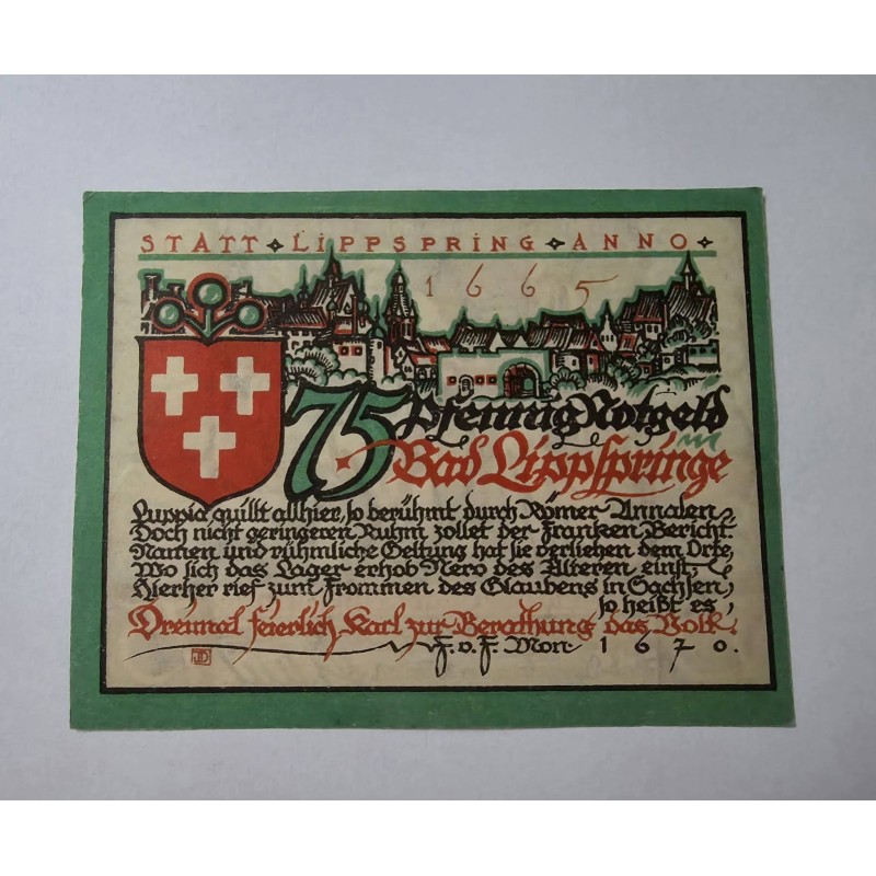 Notgeld Alemanha 50 pfenning Municipio Lippispringe FE