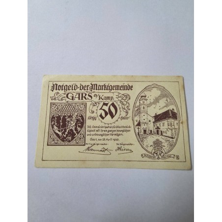 Notgeld Austria 50 heller Municipio Gars a Kamp