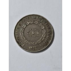 Moeda Brasil 500 reis 1857 MbcS prata imperio MBCS