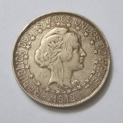 Moeda do Brasil 2000 reis 1912 estrelas ligadas prata MBC