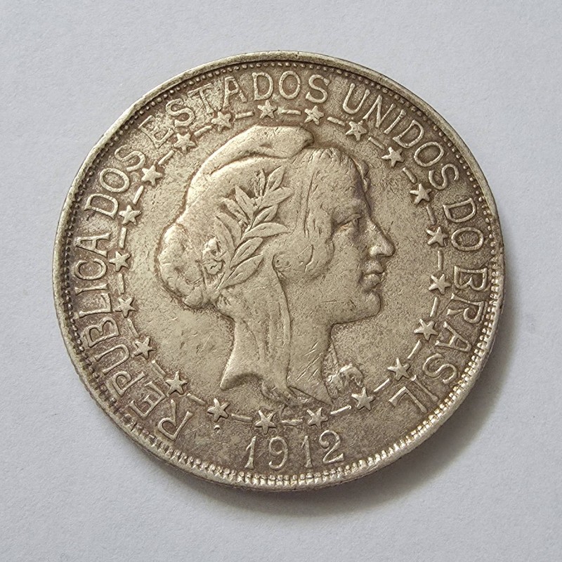 Moeda do Brasil 2000 reis 1912 estrelas ligadas prata MBC