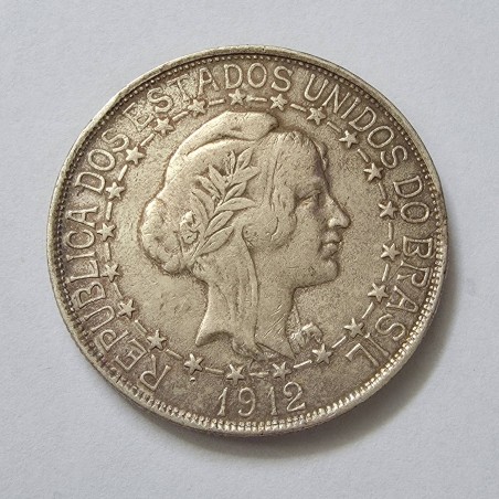 Moeda do Brasil 2000 reis 1912 estrelas ligadas prata MBC