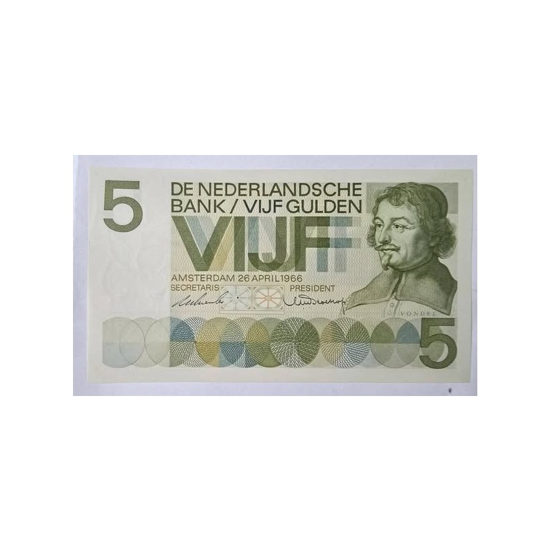 Cédula da Holanda 5 gulden FE 1966