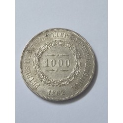 Moeda Brasil 1000 reis 1862 prata imperio Soberba