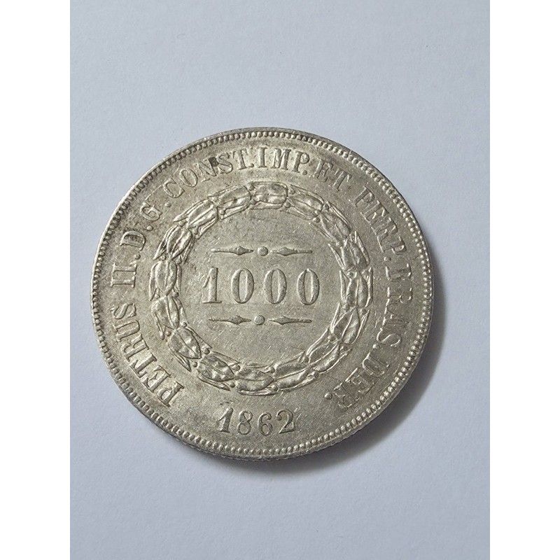 Moeda Brasil 1000 reis 1862 prata imperio Soberba
