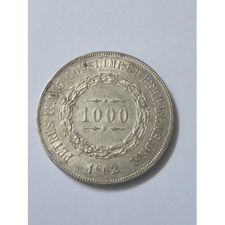 Moeda Brasil 1000 reis 1862 prata imperio Soberba