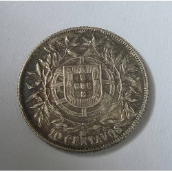 Moeda de Portugal 10 centavos 1915 prata KM563