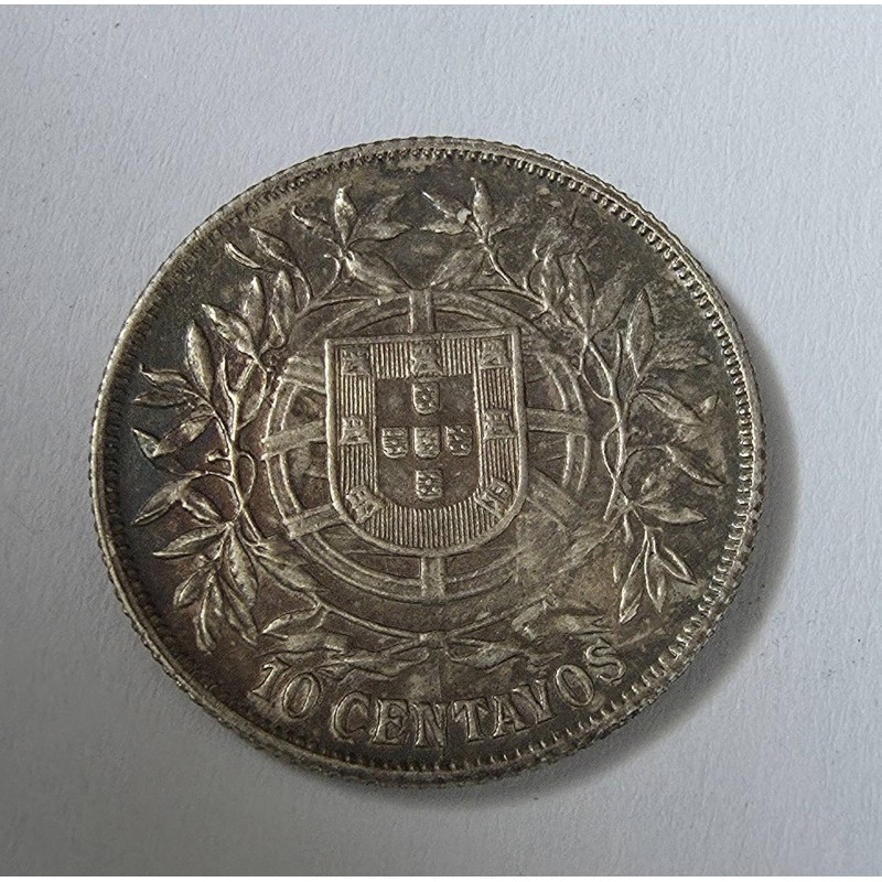 Moeda de Portugal 10 centavos 1915 prata KM563
