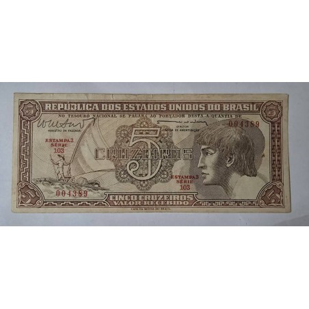 Cédula Brasil 5 cruzeiros índio serie 103 Mbc