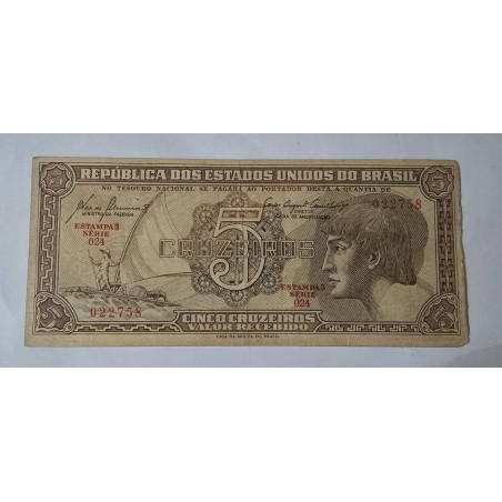 Cédula Brasil 5 cruzeiros índio serie 024 mbc