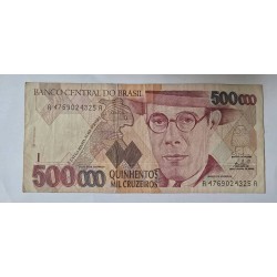 Cédula Brasil 500 mil cruzeiros Mbc C233