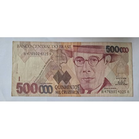 Cédula Brasil 500 mil cruzeiros Mbc C233