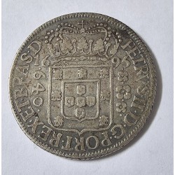 Moeda Brasil 640 reis 1695 pataca prata
