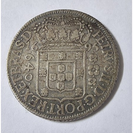 Moeda Brasil 640 reis 1695 pataca prata