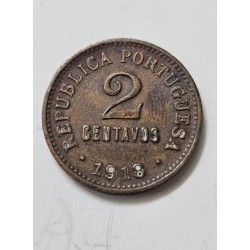 Adquira esta histórica moeda de 2 Centavos da República Portuguesa, datada de 1918. Uma peça autêntica de cobre, essencial para