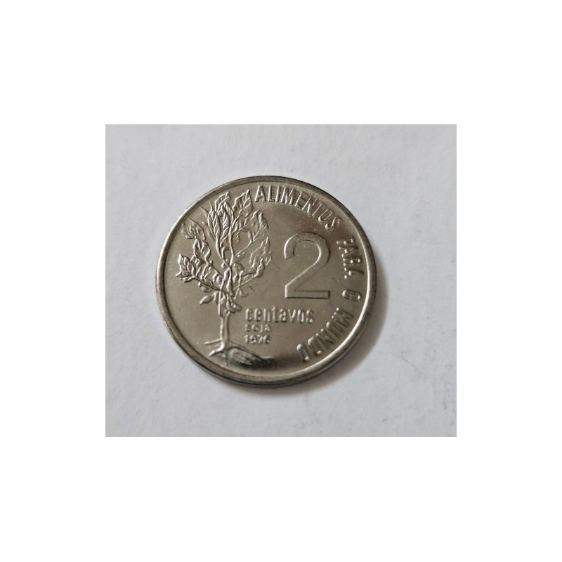 Adquira a rara moeda de 2 Centavos de 1976, parte da série comemorativa 'Alimentos para o Mundo' da FAO. Em condição impecável (