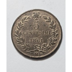 Moeda da Itália 5 centésimos 1861 Victorio Emanuel