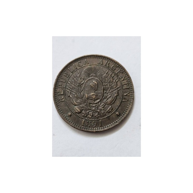 Moeda da Argentina 2 centavos 1891 soberba