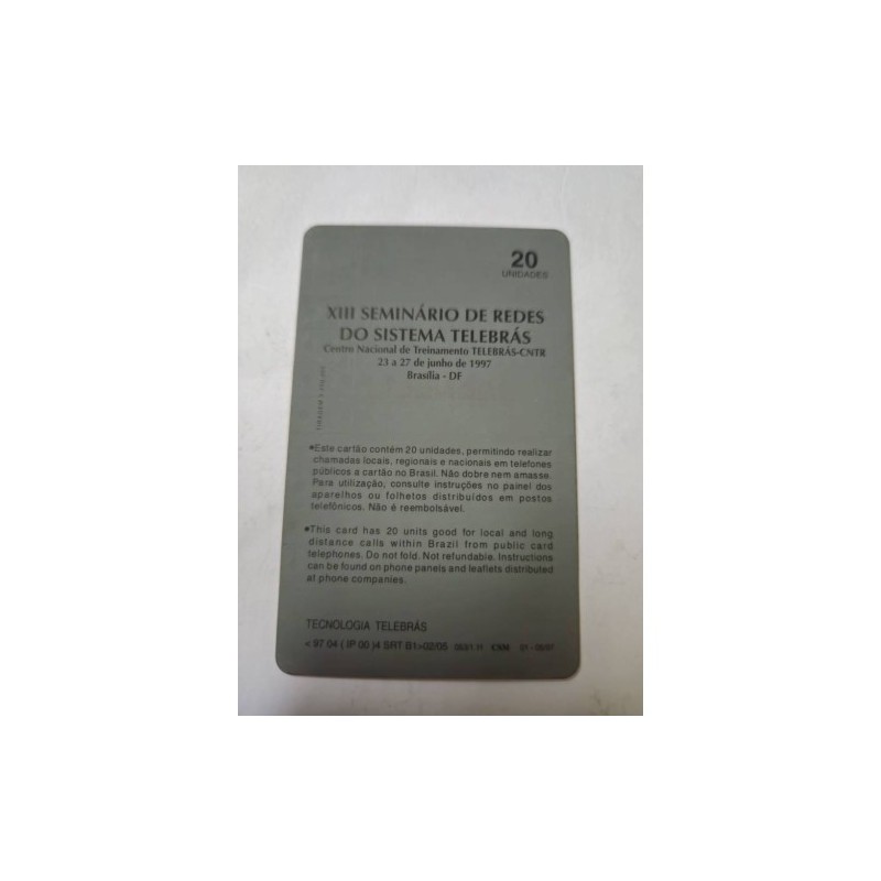 Venda de cartão telefônico Telebrás raro do "XIII Seminário de Redes". Item colecionável de 1997, perfeito para coleci