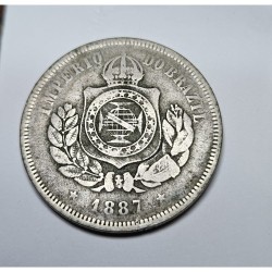 Moeda Brasil Império 200 réis 1887 fundo linhado MBC