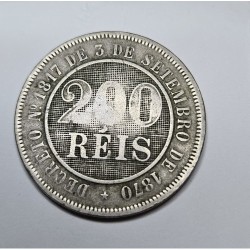Moeda Brasil Império 200 réis 1887 fundo linhado MBC