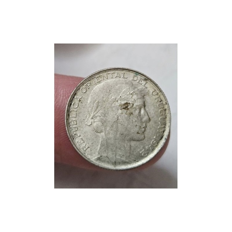 Moeda do Uruguai 20 centavos 1942 prata KM29