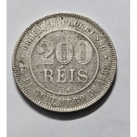 Moeda Brasil república 200 réis 1895 MBC