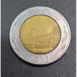 Moeda da Itália 500 liras 1989 bimetalica