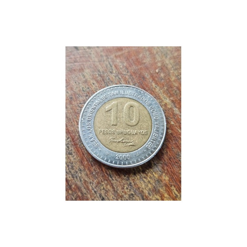 Moeda do Uruguai 10 pesos José Artigas bimetalica 2000