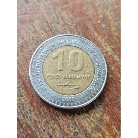 Moeda do Uruguai 10 pesos José Artigas bimetalica 2000