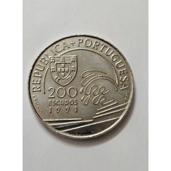 Moeda de Portugal 200 escudos 1991 Colombo e Portugal