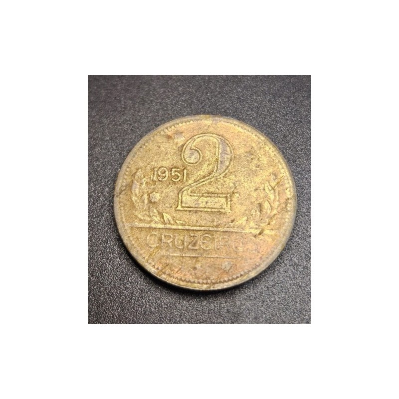 V246 Moeda Brasil 2 cruzeiros 1951 Mbc Data Dificil