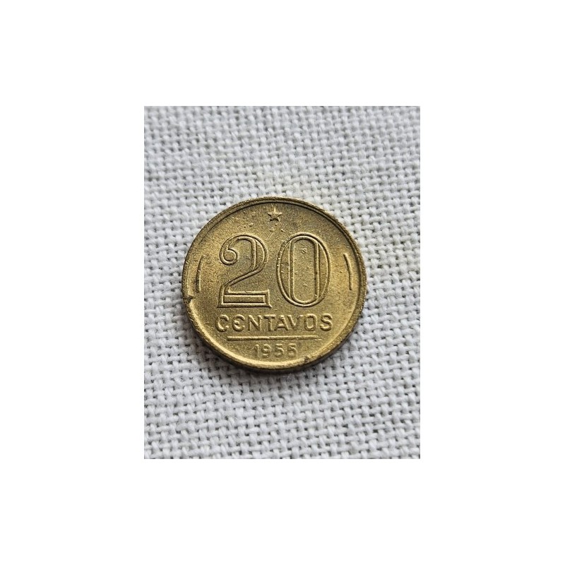 Moeda Brasil 20 centavos 1955 Flor de Cunho
