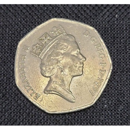 Moeda da Inglaterra 50 pence 1997 Rainha Elizabeth II