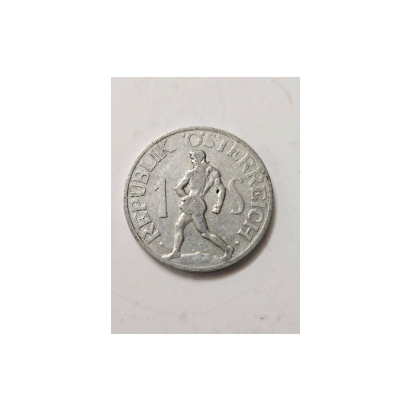 Venda de moeda de 1 Schilling da Áustria, ano de 1947. Peça histórica pós-guerra com a imagem de um atleta e a águia nacional. I