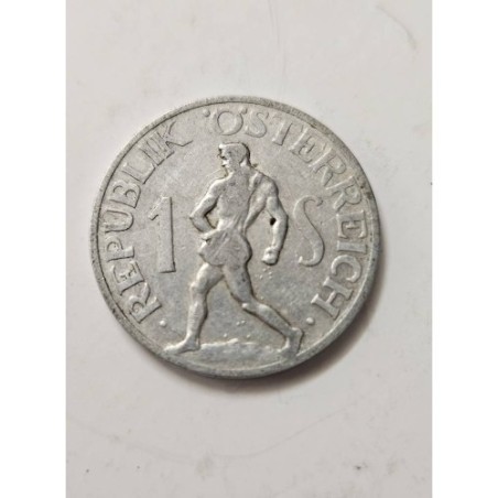 Venda de moeda de 1 Schilling da Áustria, ano de 1947. Peça histórica pós-guerra com a imagem de um atleta e a águia nacional. I