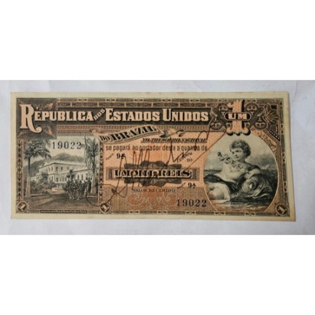 Cédula Brasil 1 mil réis R076 leve marca central SFE