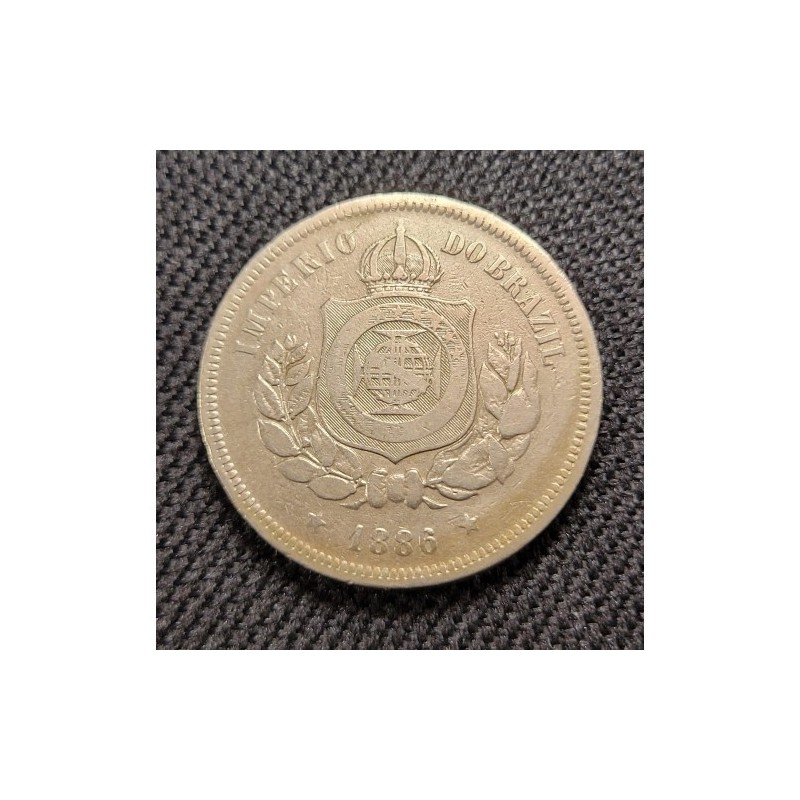 V028 Moeda Brasil império 100 reis 1886 MBC