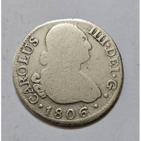 Moeda da Espanha 2 reales 1806 prata Carolus IIII
