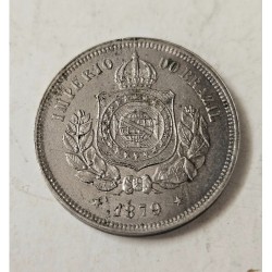 Moeda Brasil 100 reis 1879 data escassa Soberba