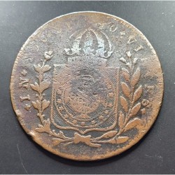 Moeda Brasil Cobre 80 reis carimbo 20 1833 G Petbus II