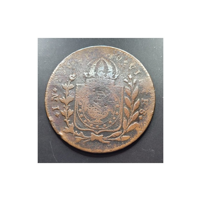 Moeda Brasil Cobre 80 reis carimbo 20 1833 G Petbus II