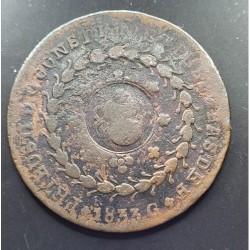Moeda Brasil Cobre 80 reis carimbo 20 1833 G Petbus II