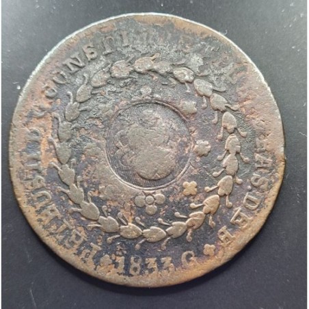 Moeda Brasil Cobre 80 reis carimbo 20 1833 G Petbus II