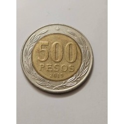Moeda do Chile 500 pesos 2015 bimetalica