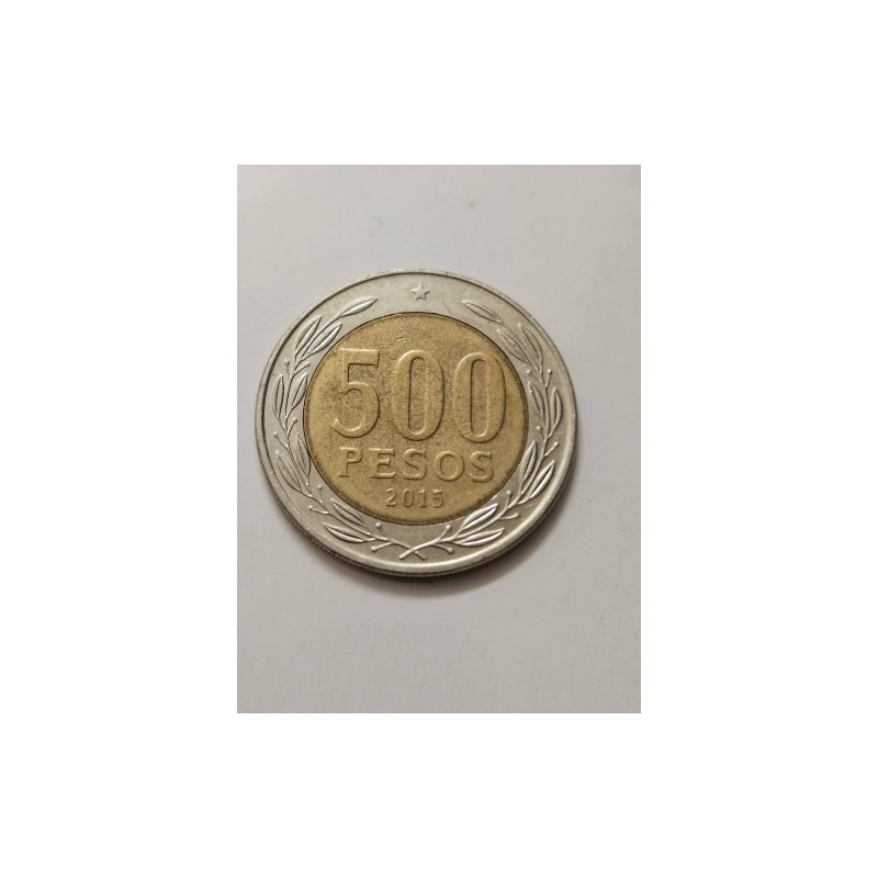 Moeda do Chile 500 pesos 2015 bimetalica
