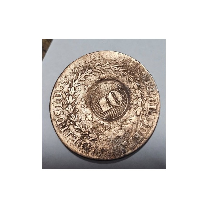 Moeda Brasil Império 40 reis carimbo 10 1828G Goiás