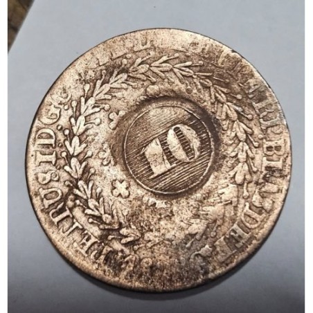 Moeda Brasil Império 40 reis carimbo 10 1828G Goiás