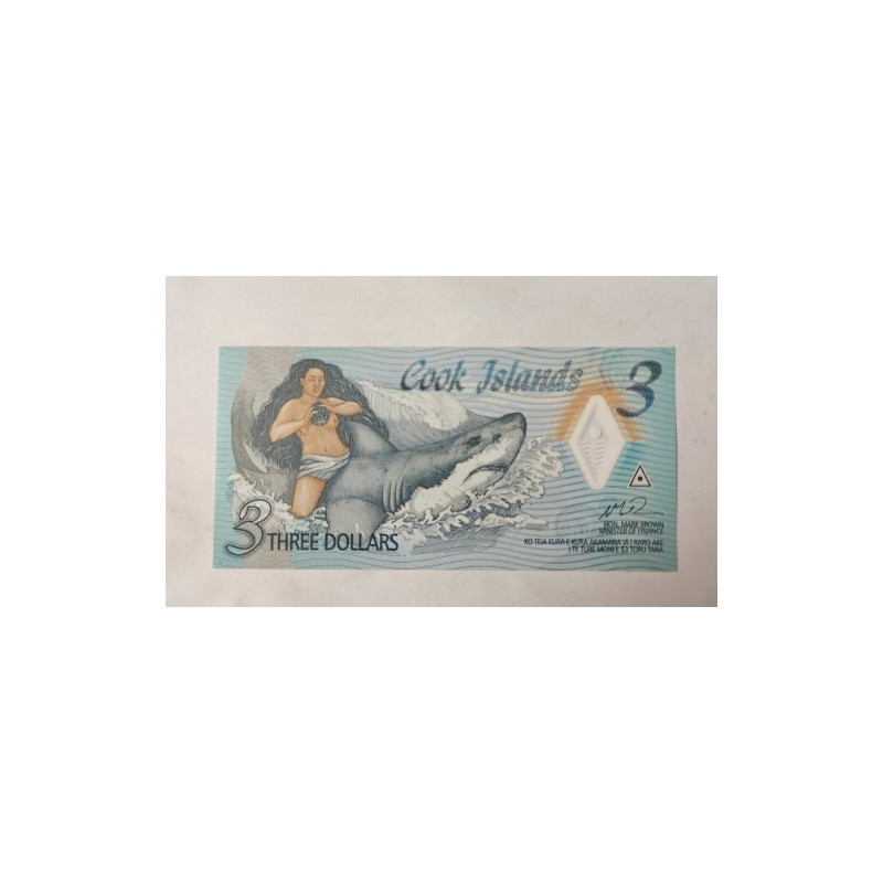 Cédula das Ilhas Cook 3 dólares Polímero FE